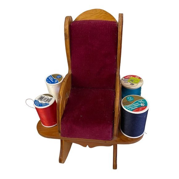 Vintage ROCKING CHAIR Pin Cushion Handmade Spool Holder Caddy 9"H x 8.5"D x 7"W - Picture 6 of 7